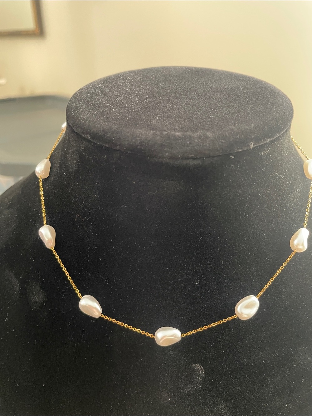 Pearl Station Gold Chain Necklace - Delicate White Freshwater Pearls